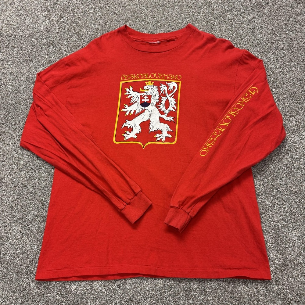 Czechoslovakia Shirt Mens XL Red Long Sleeve Lion Crest Graphic Tee T-Shirt